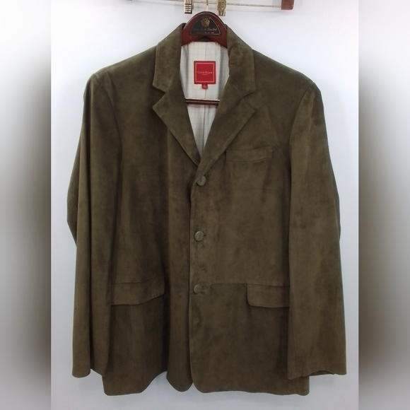 COLE HAAN Country Vintage Brown Pig Suede Leather Dress Coat Jacket sz LG - Picture 1 of 12